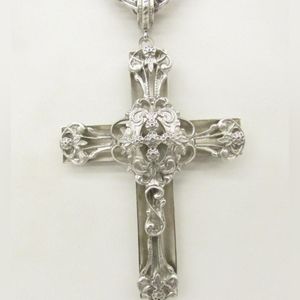 SUPER RARE Vintage WHITING AND DAVIS oversized filigree silver cross pendant